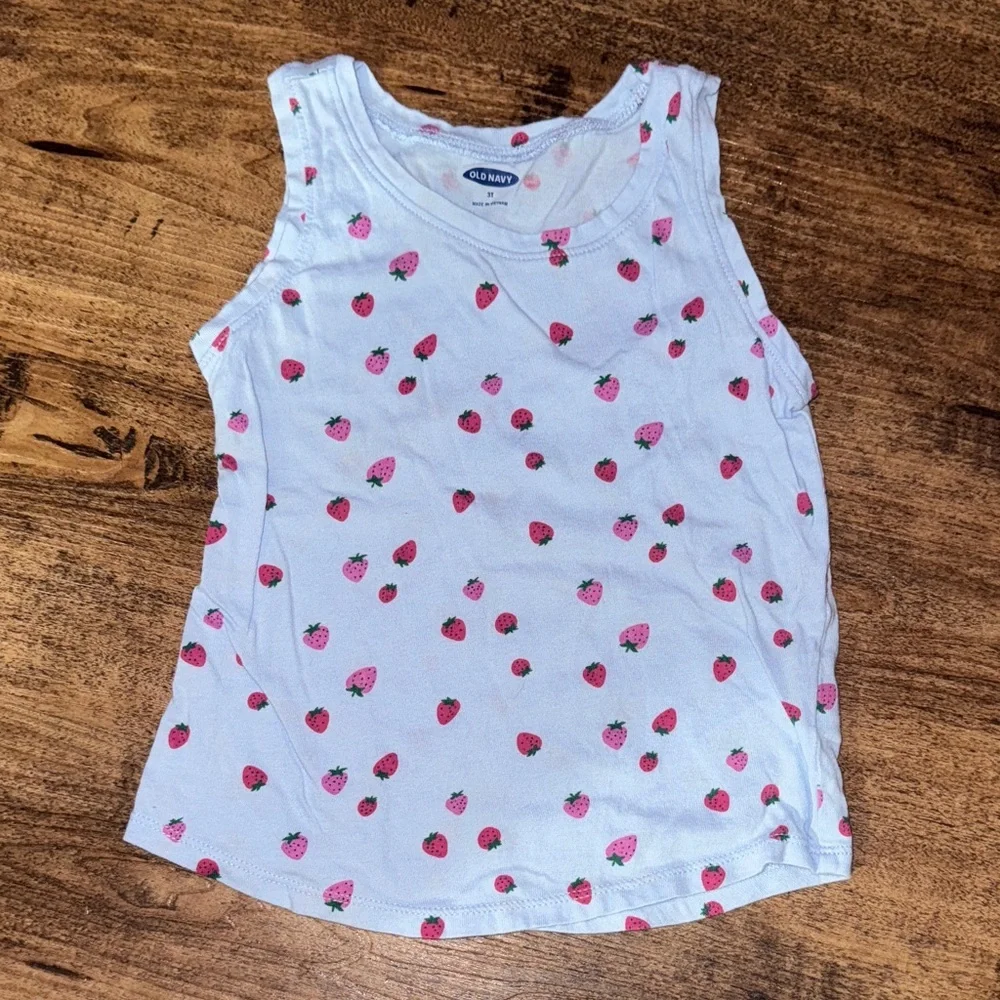 Old Navy Kids Tank Top with Strawberry Pattern - White and Pink